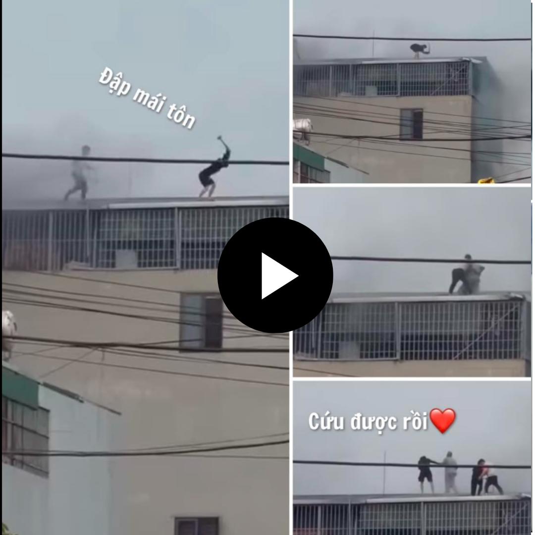 2 người hùng đập mái tôn cứu người